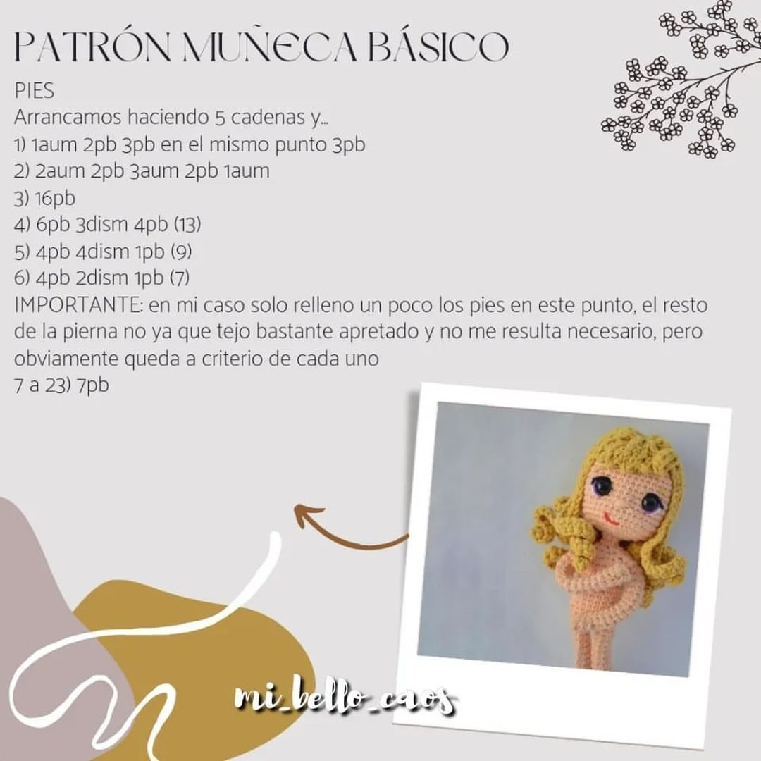 Patrón para tejer cuerpo de muñeca básica a crochet