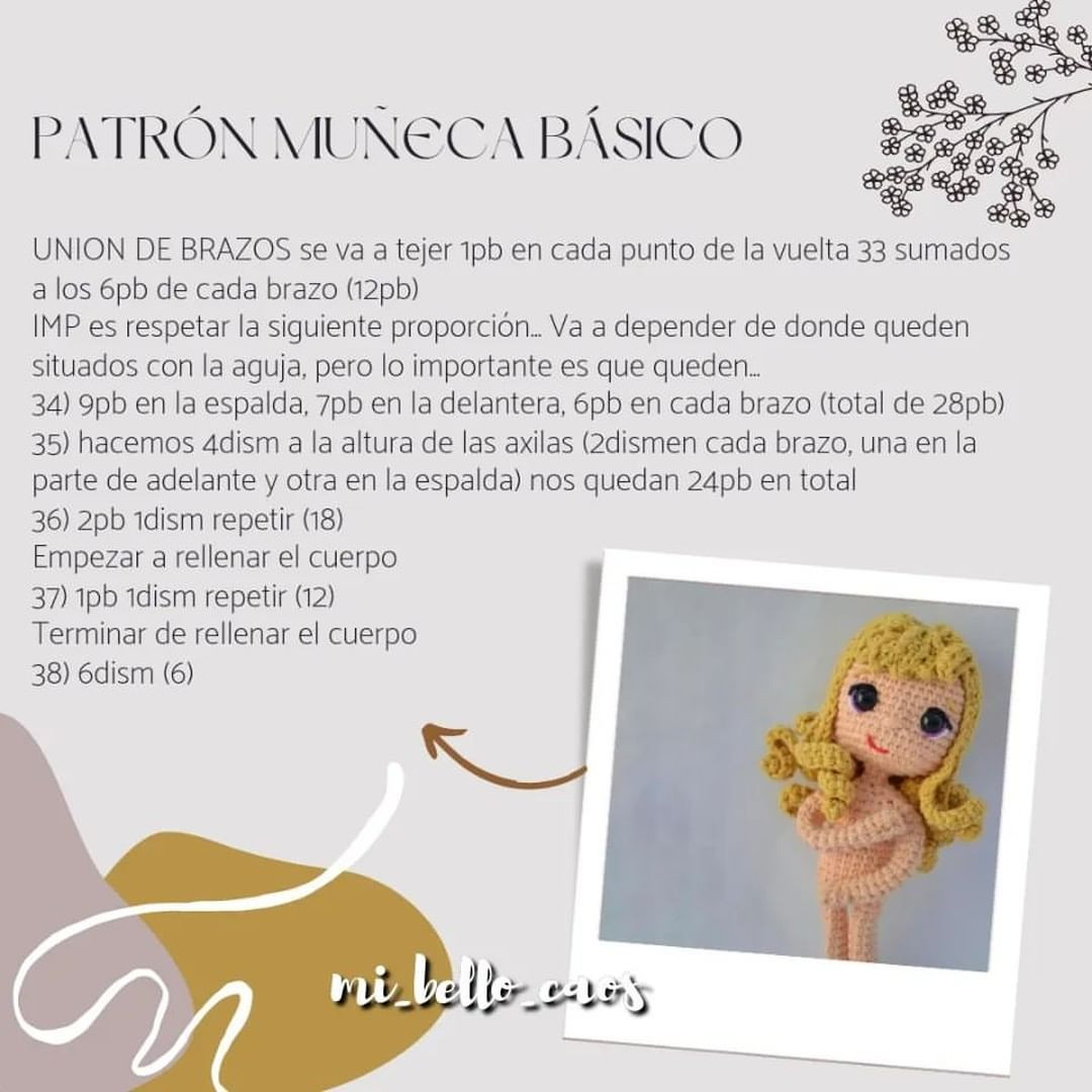 Patrón para tejer cuerpo de muñeca básica a crochet
