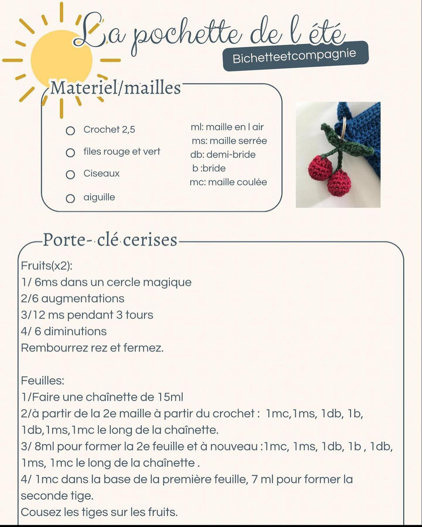Petit sac en crochet avec motif de cerise gratuit