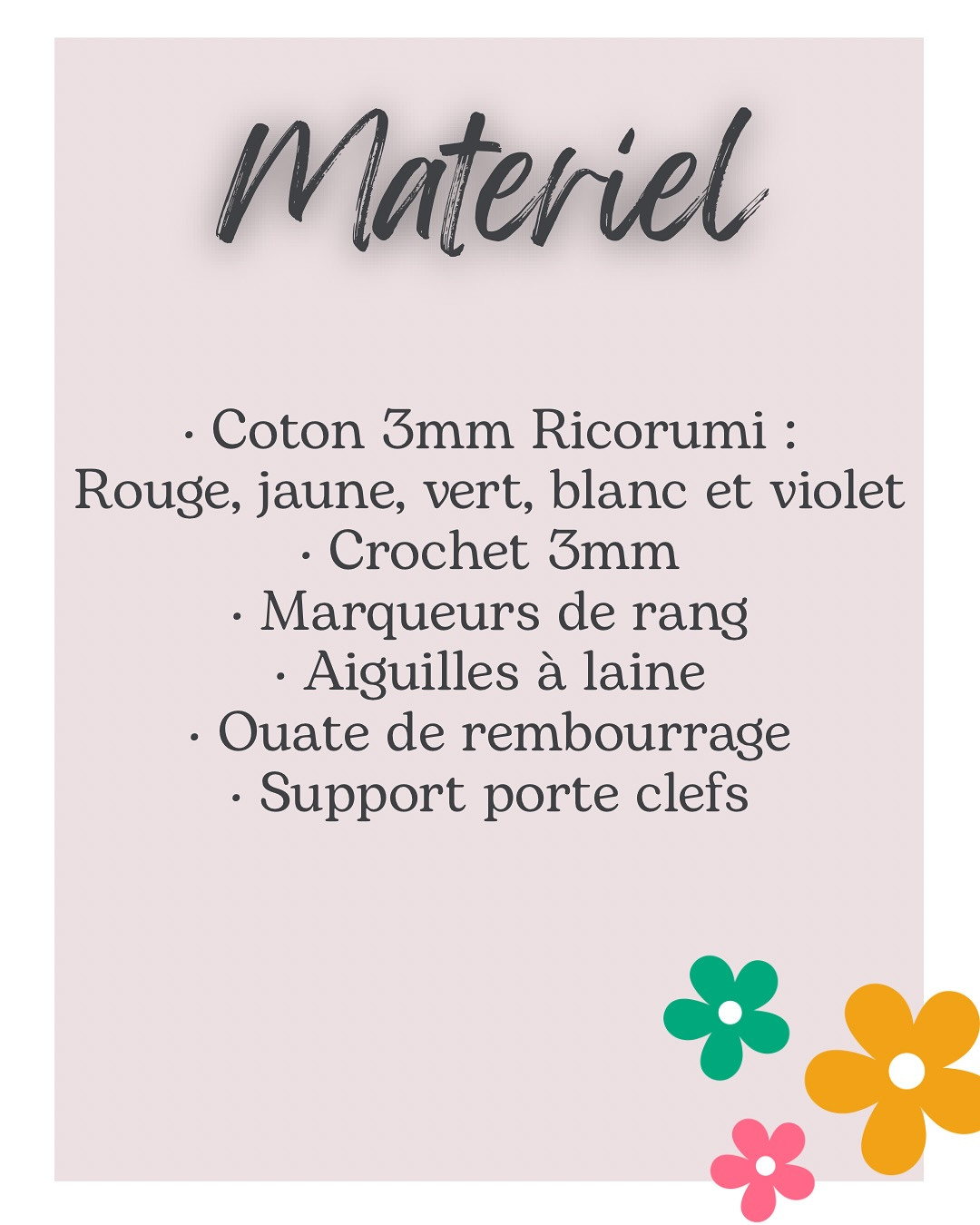 Porte-clés au crochet avec fleur et fruits colorés