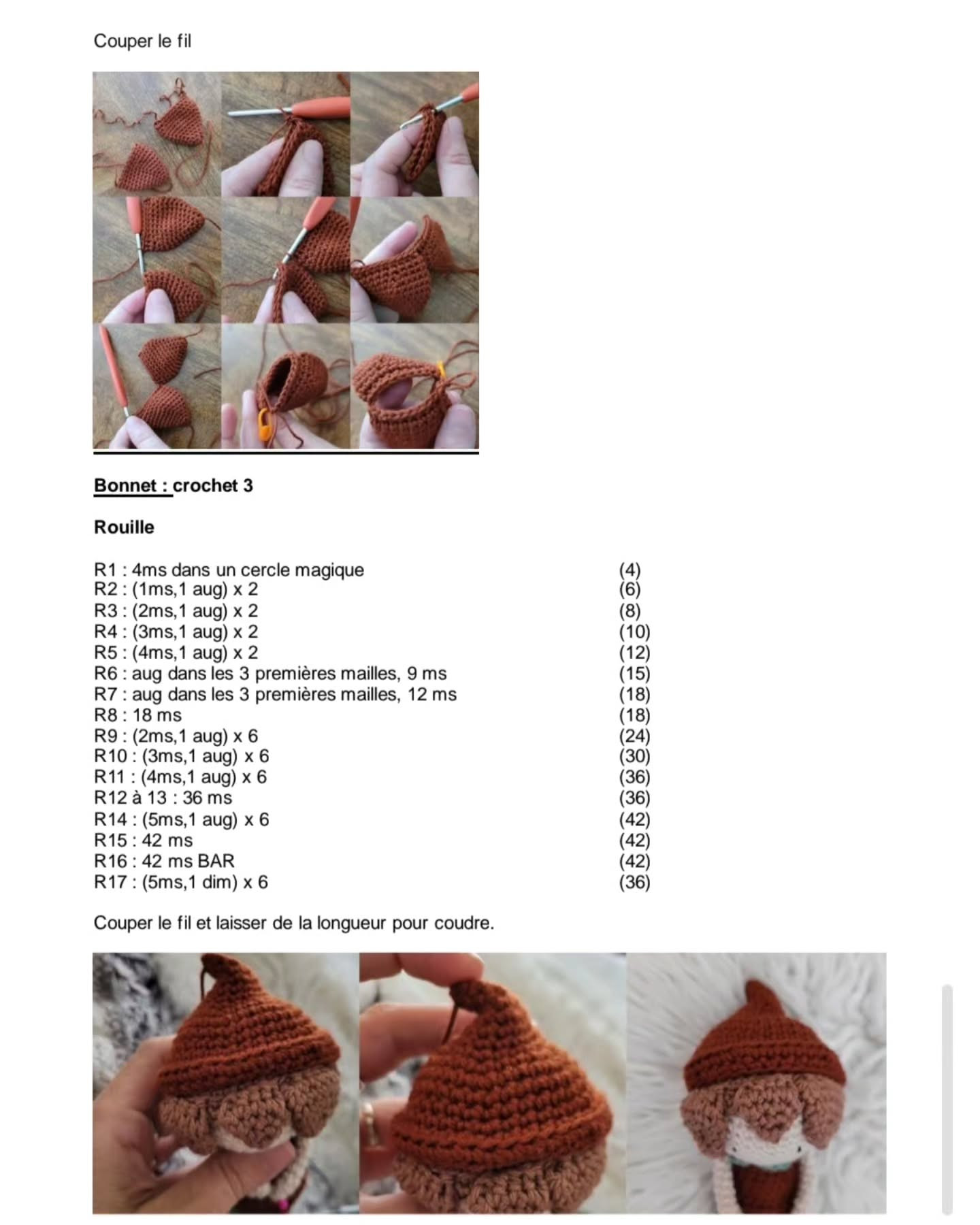 Poupée en crochet avec tenue d'automne marron et verte
