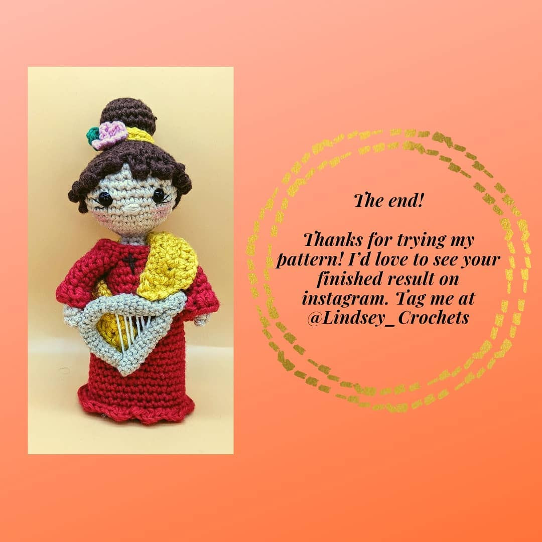 St. Cecilia Crochet Doll Pattern with Floral Background