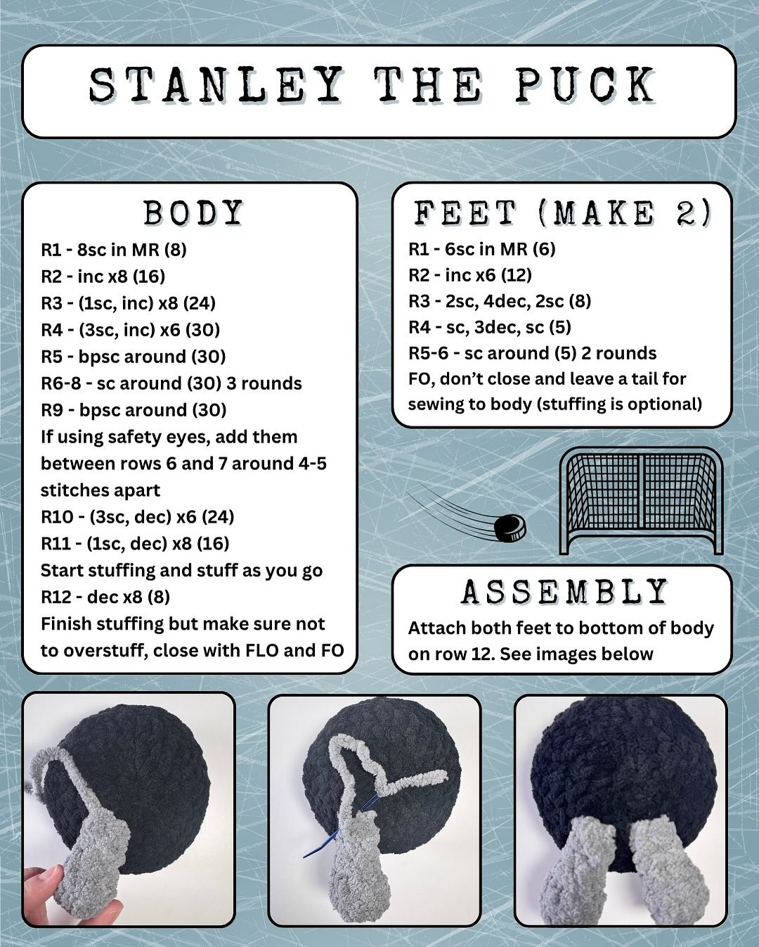Stanley the Puck Crochet Pattern for Hockey Fans