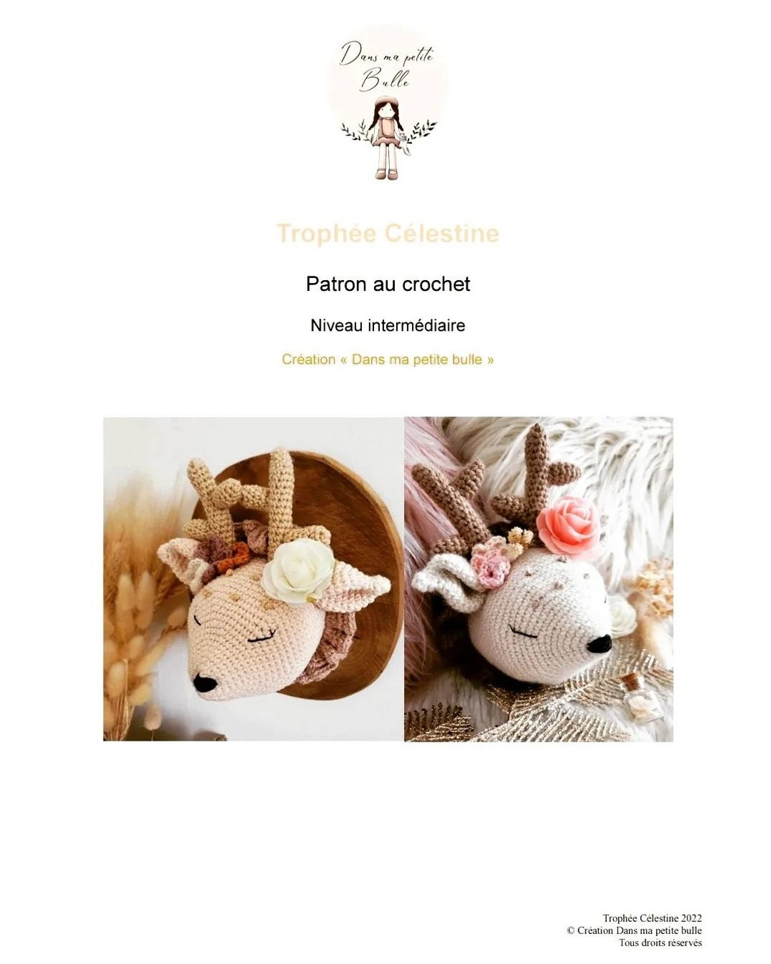 Tête de cerf en crochet avec fleurs décoratives