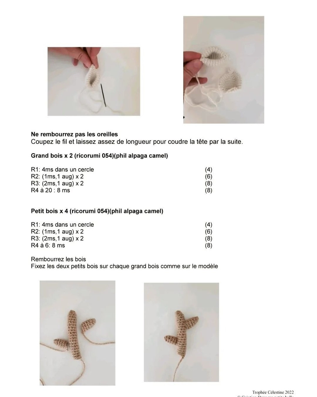 Tête de cerf en crochet avec fleurs décoratives