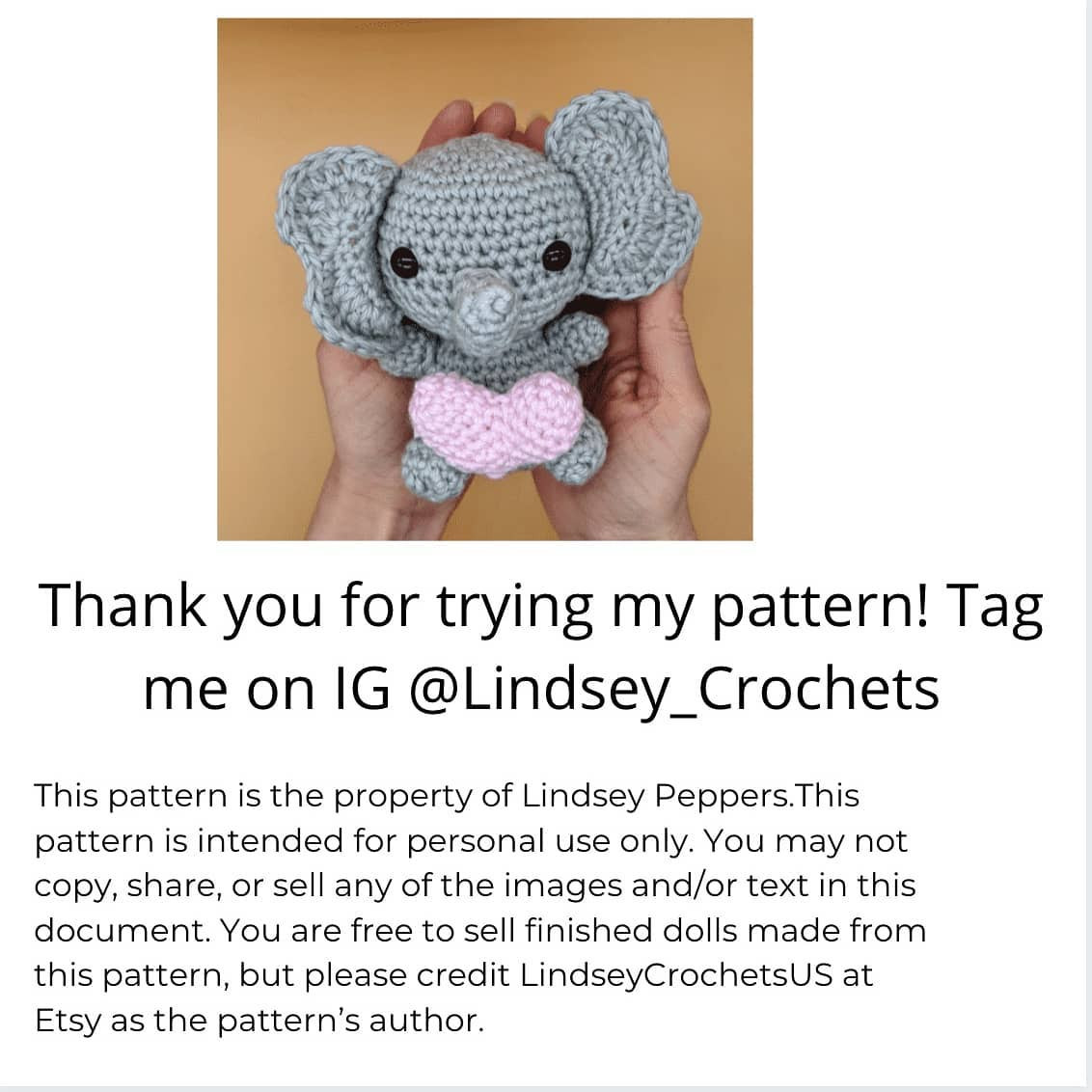 Valentine's Day Elephant Free Crochet Pattern