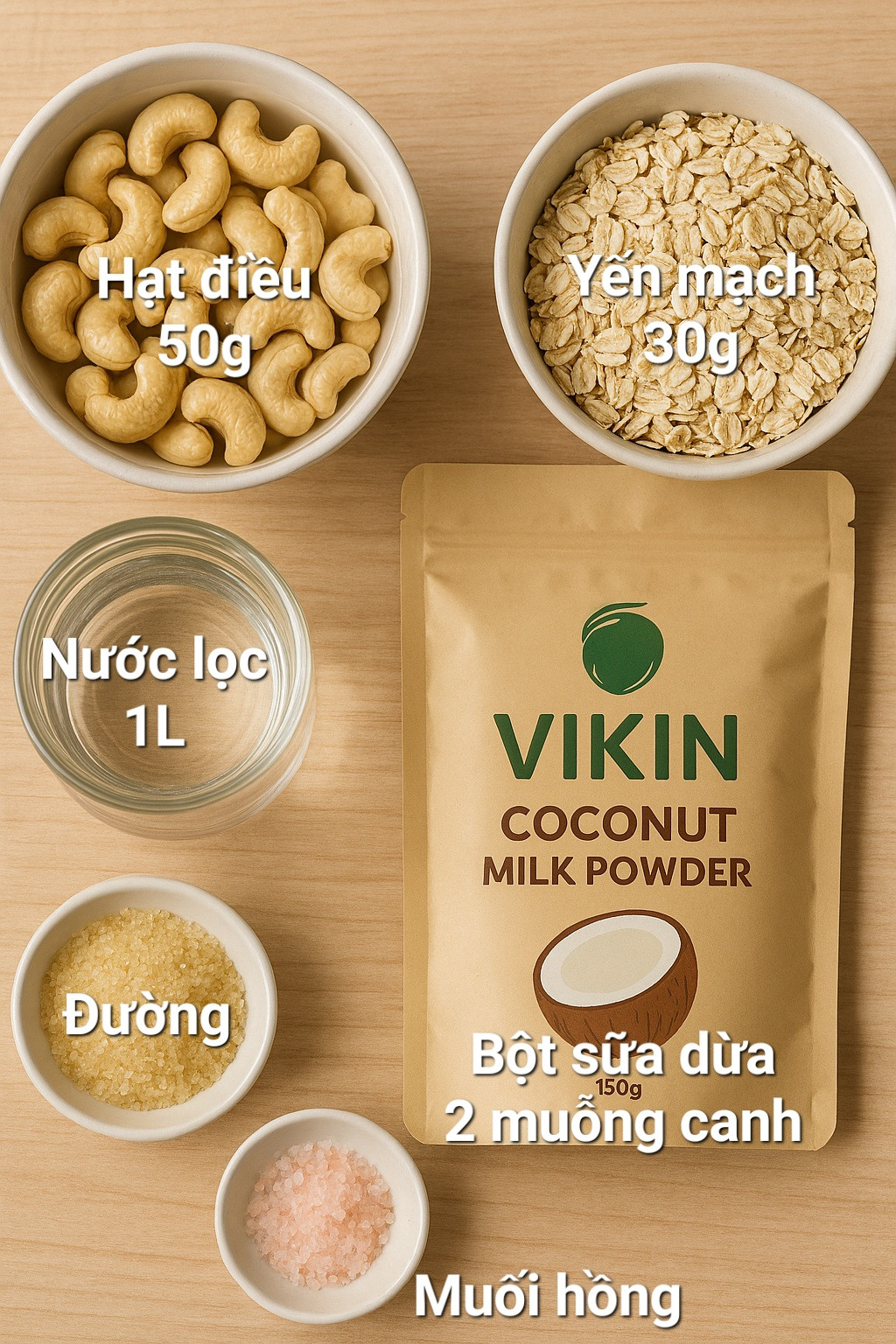 🥥 1. Sữa hạt điều – yến mạch