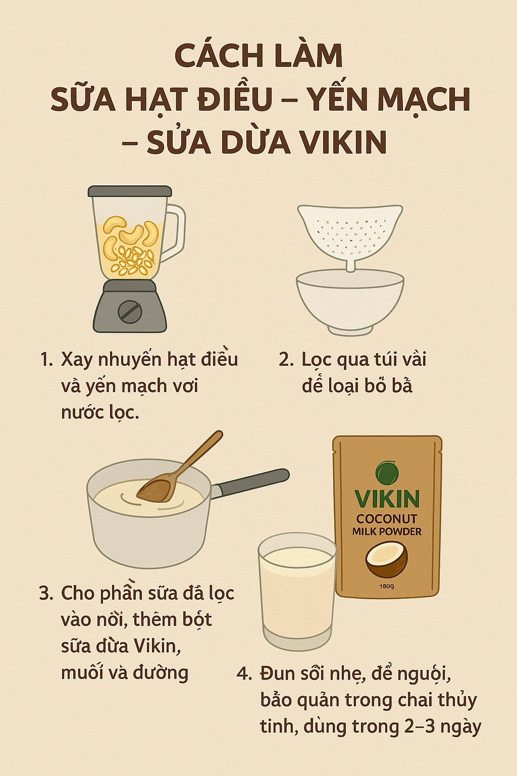 🥥 1. Sữa hạt điều – yến mạch
