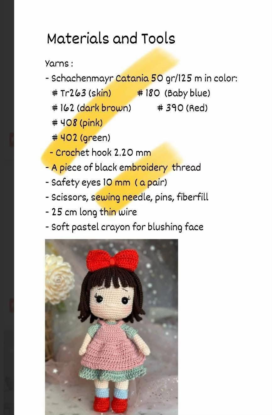 Adorable Crochet Doll with Red Bow and Pink Dress