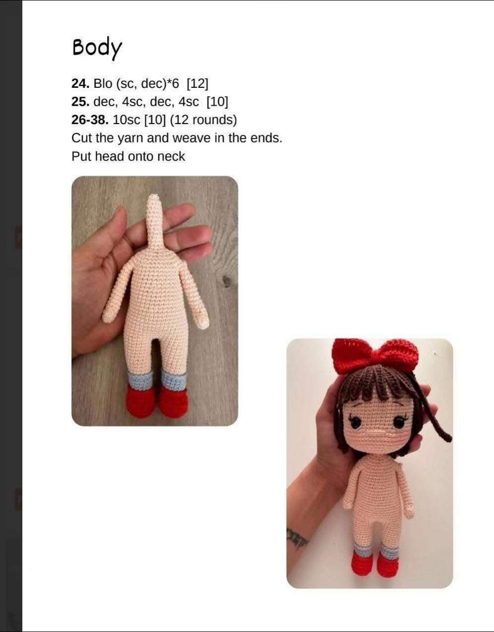 Adorable Crochet Doll with Red Bow and Pink Dress