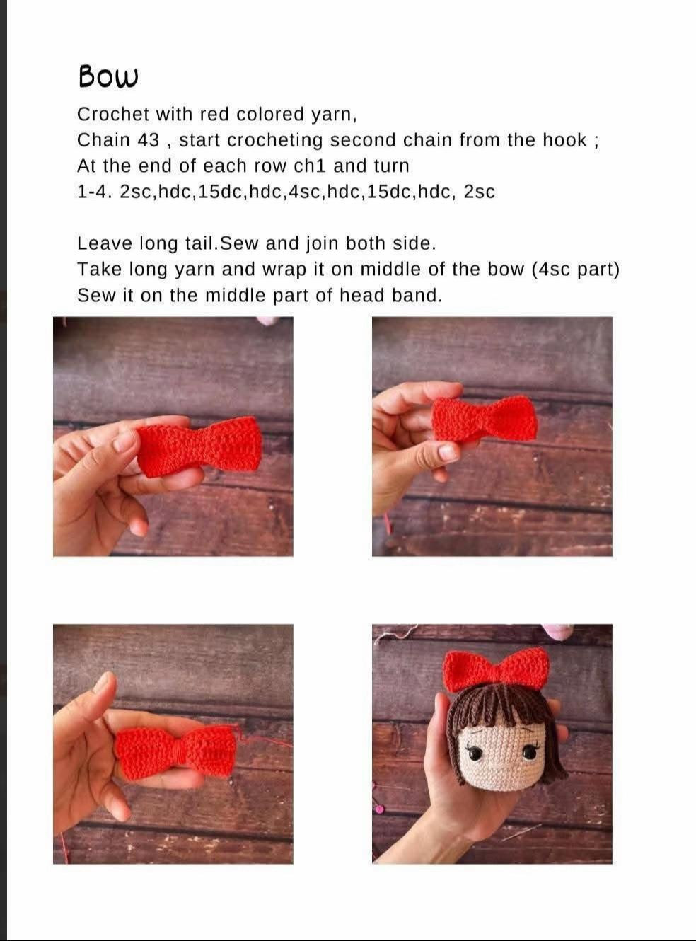 Adorable Crochet Doll with Red Bow and Pink Dress
