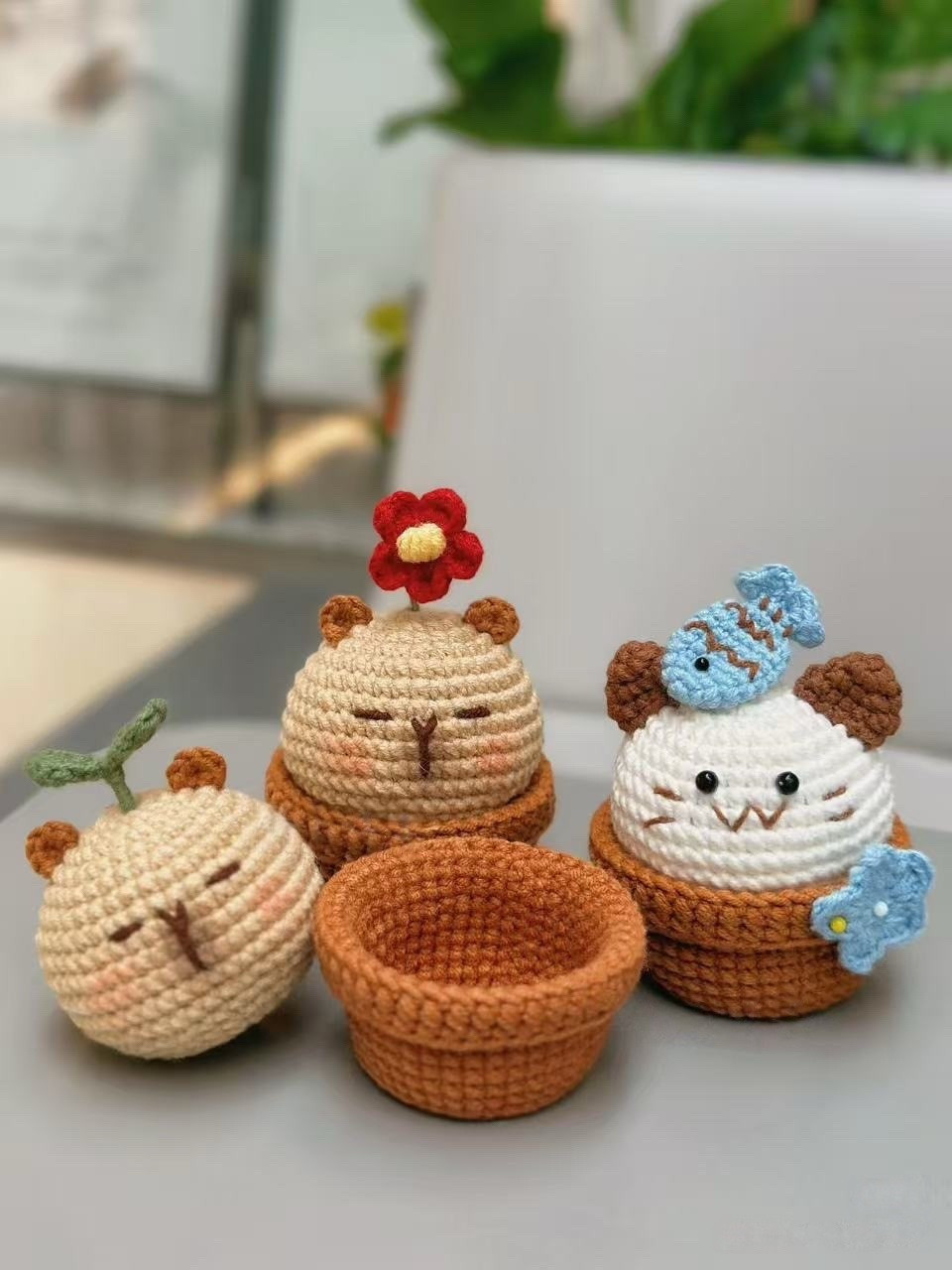 Amigurumi de Ursinhos em Vasos com Flores Bonitas