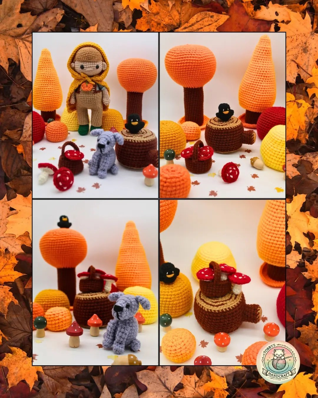 Amigurumi Forest Scene Crochet Pattern with Cute Dog and Mushrooms