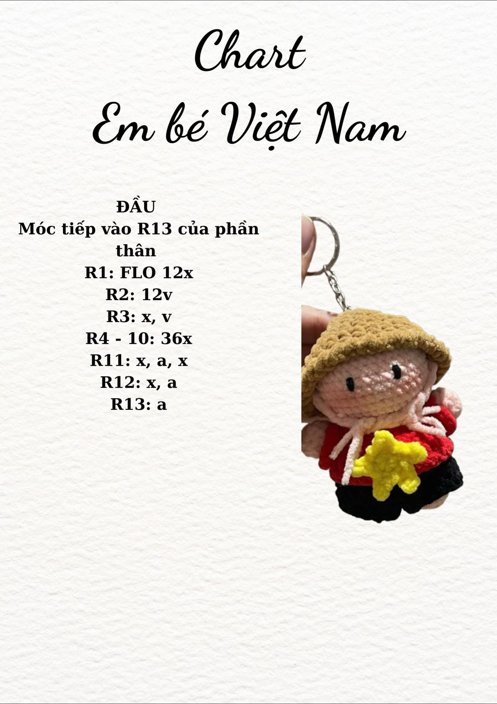 Biểu đồ móc len cho búp bê amigurumi em bé Việt Nam