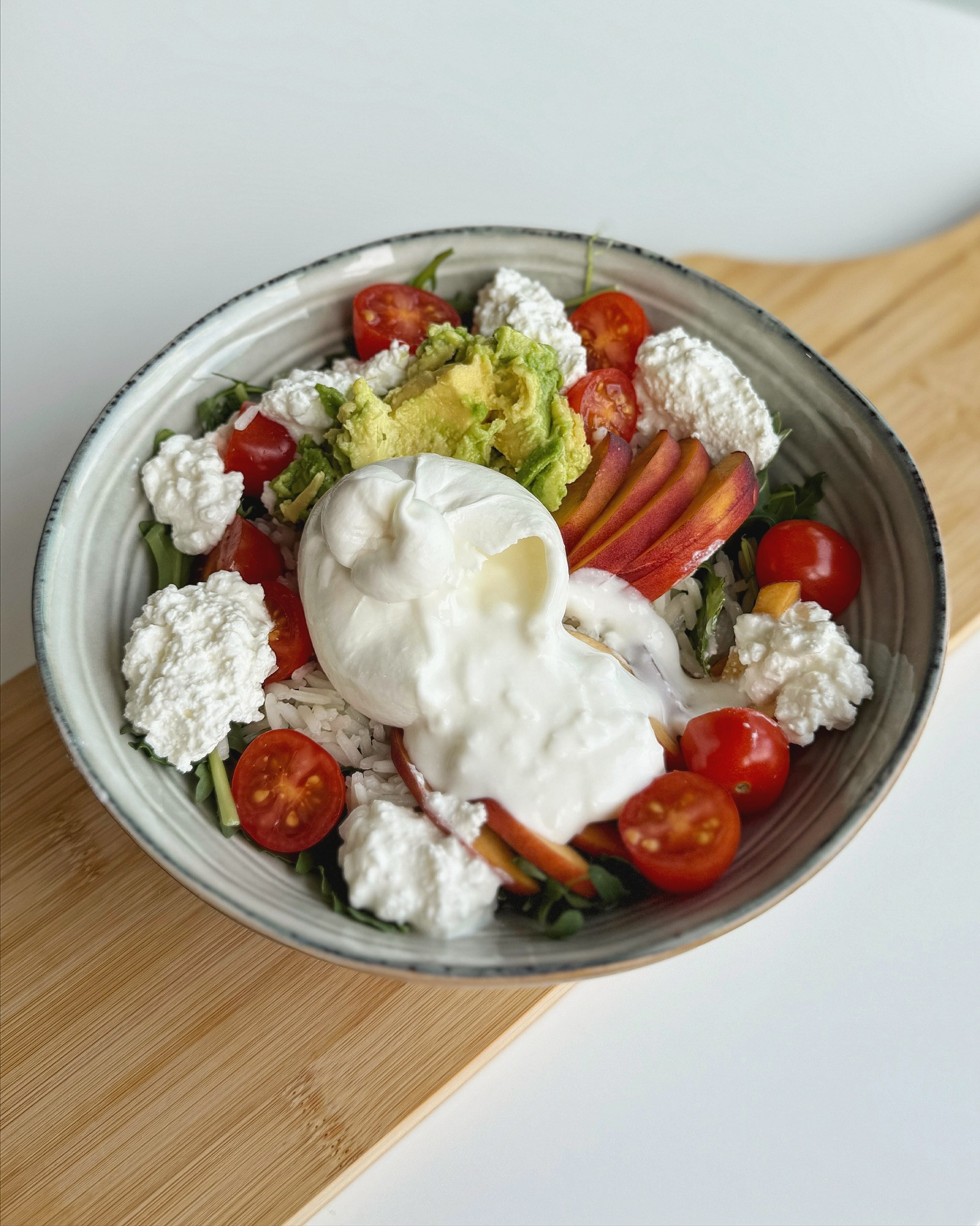Burrata Bliss: Peach and Avocado Summer Rice Salad