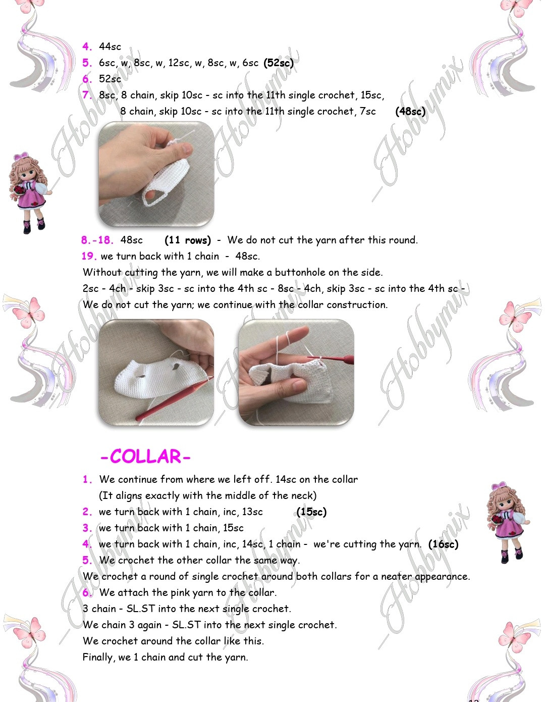 Charming Crochet Doll Pattern with Pink Dress and Flowers