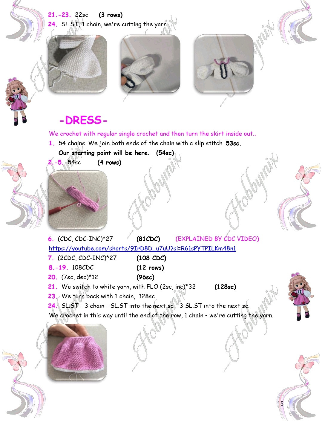 Charming Crochet Doll Pattern with Pink Dress and Flowers