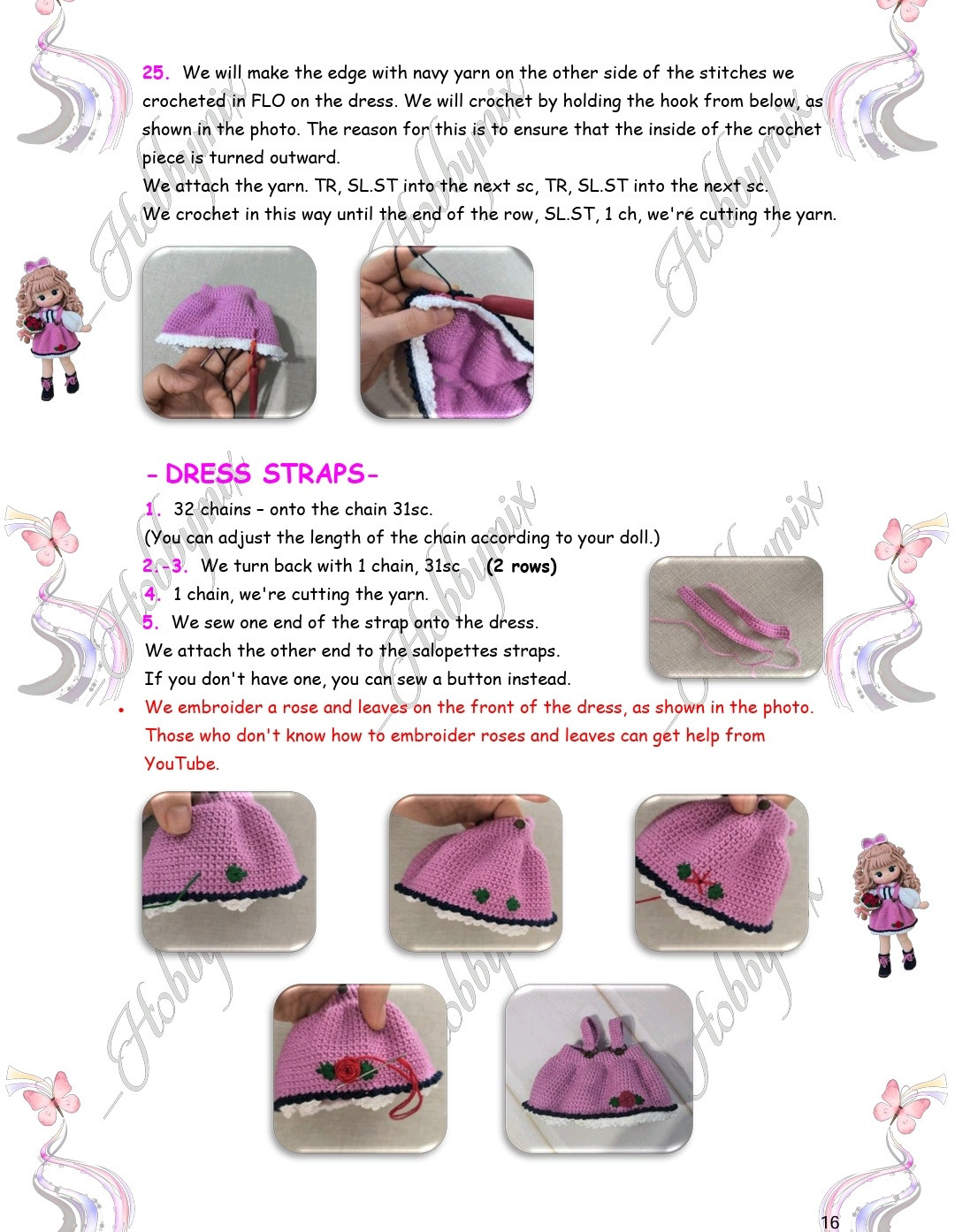 Charming Crochet Doll Pattern with Pink Dress and Flowers
