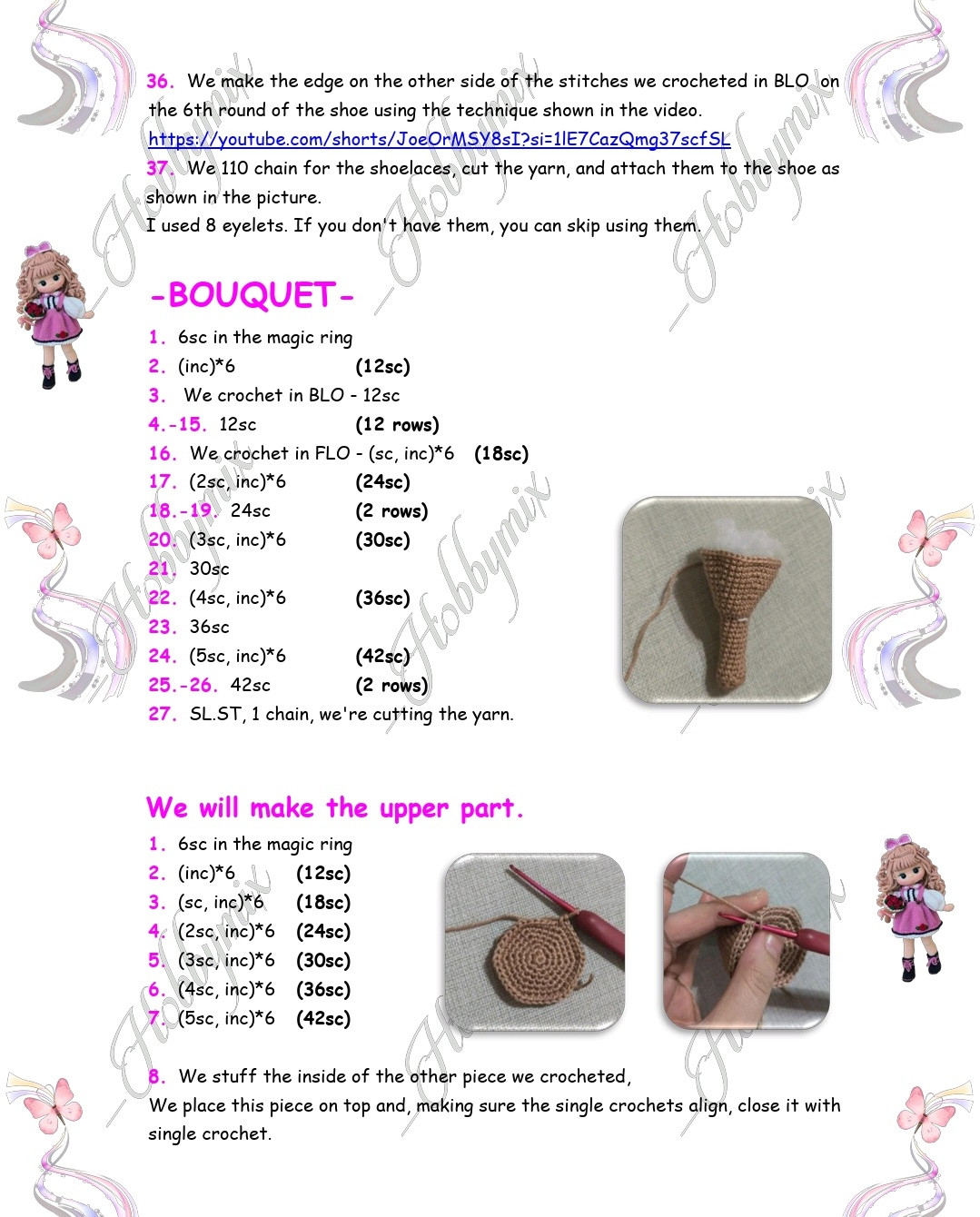 Charming Crochet Doll Pattern with Pink Dress and Flowers