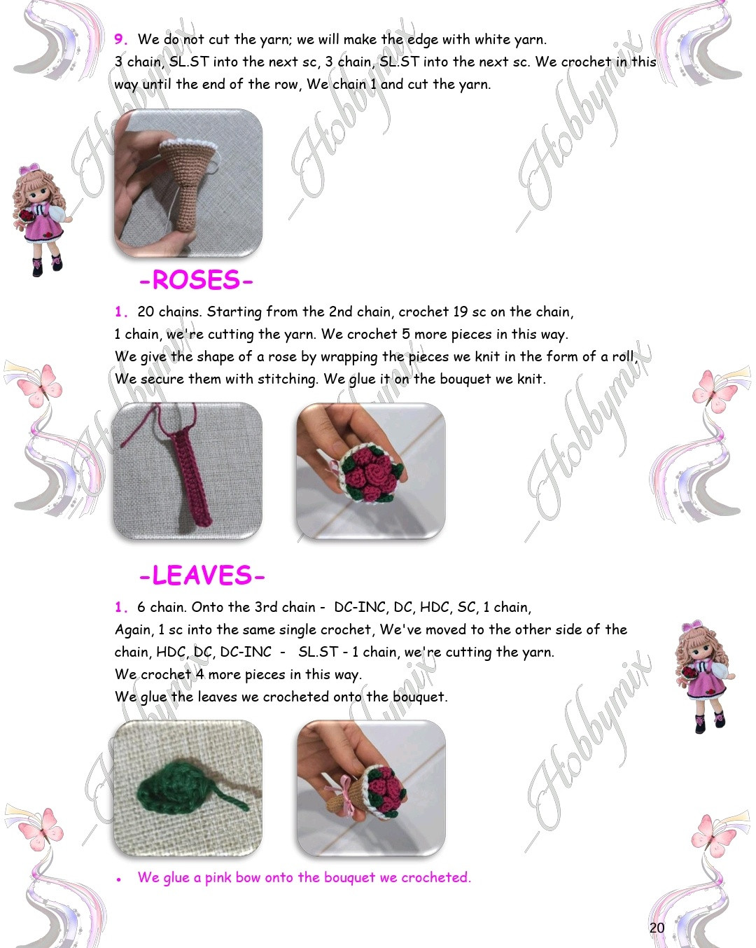 Charming Crochet Doll Pattern with Pink Dress and Flowers