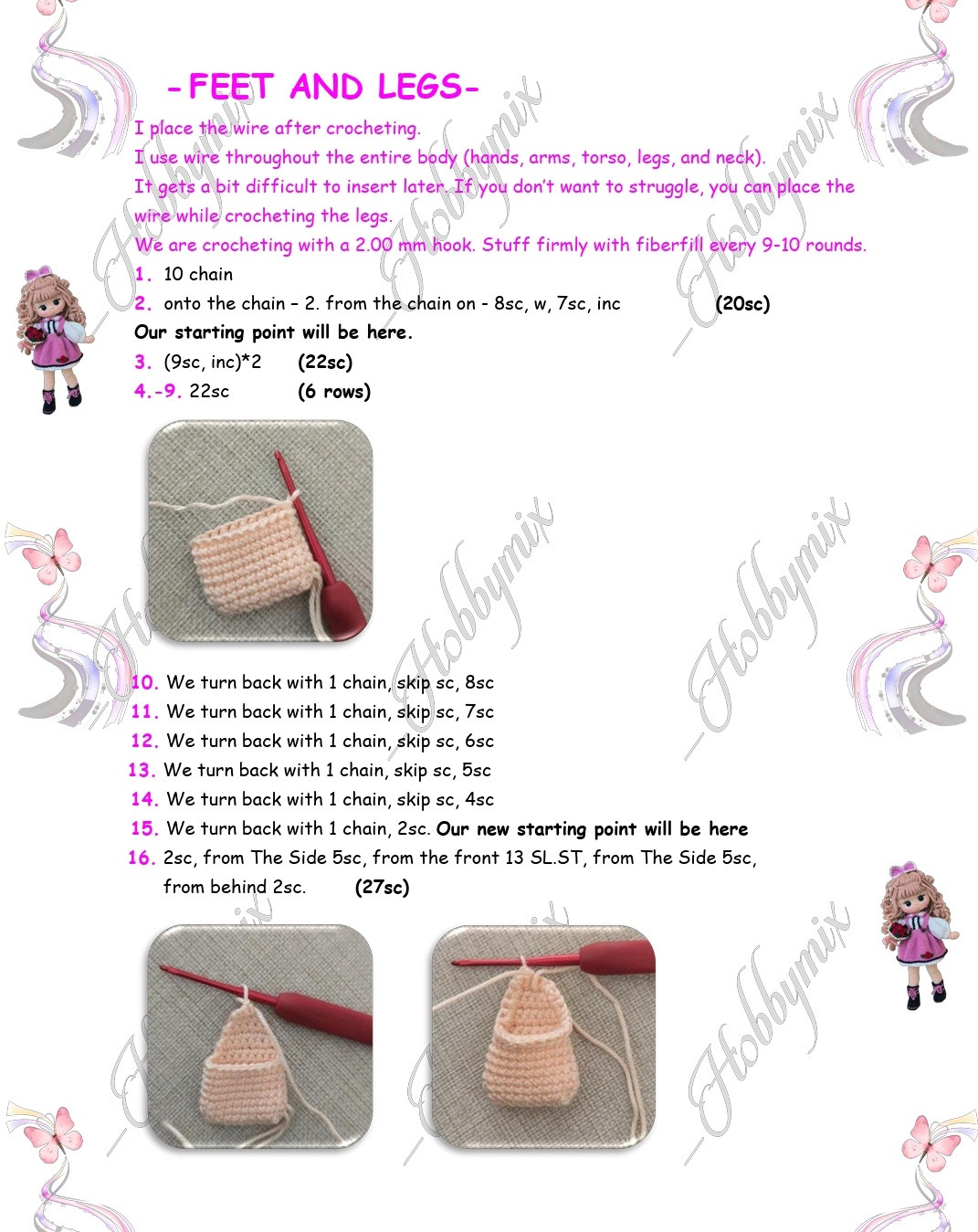 Charming Crochet Doll Pattern with Pink Dress and Flowers