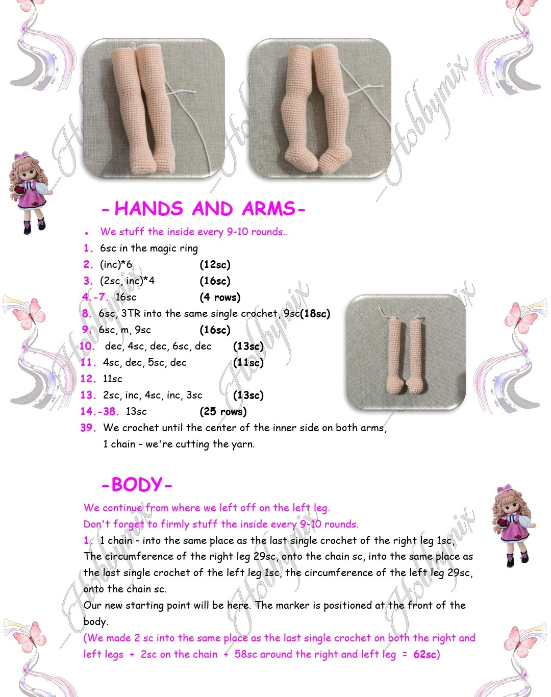 Charming Crochet Doll Pattern with Pink Dress and Flowers