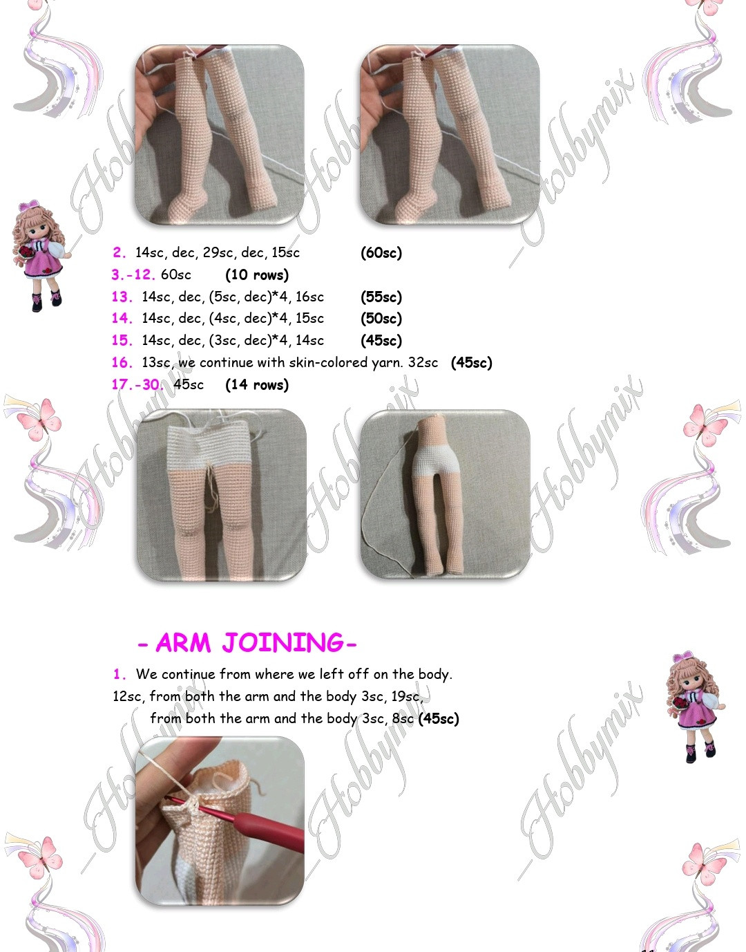 Charming Crochet Doll Pattern with Pink Dress and Flowers