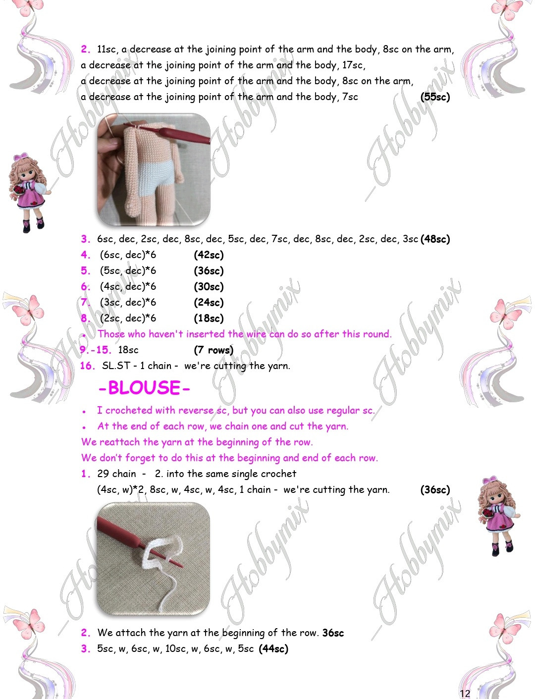 Charming Crochet Doll Pattern with Pink Dress and Flowers
