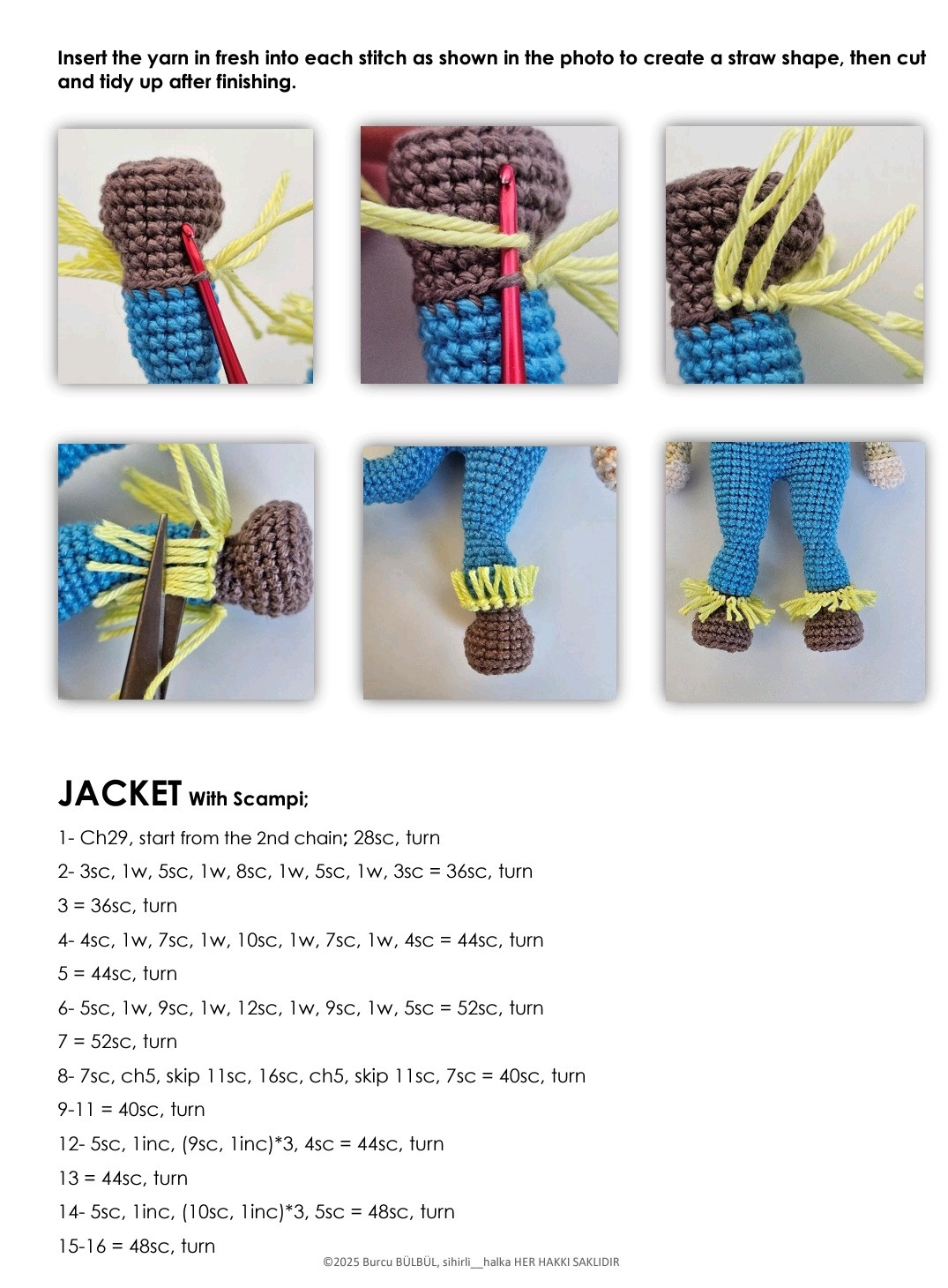 Charming Crochet Scarecrow Doll with Cute Details and Accessories