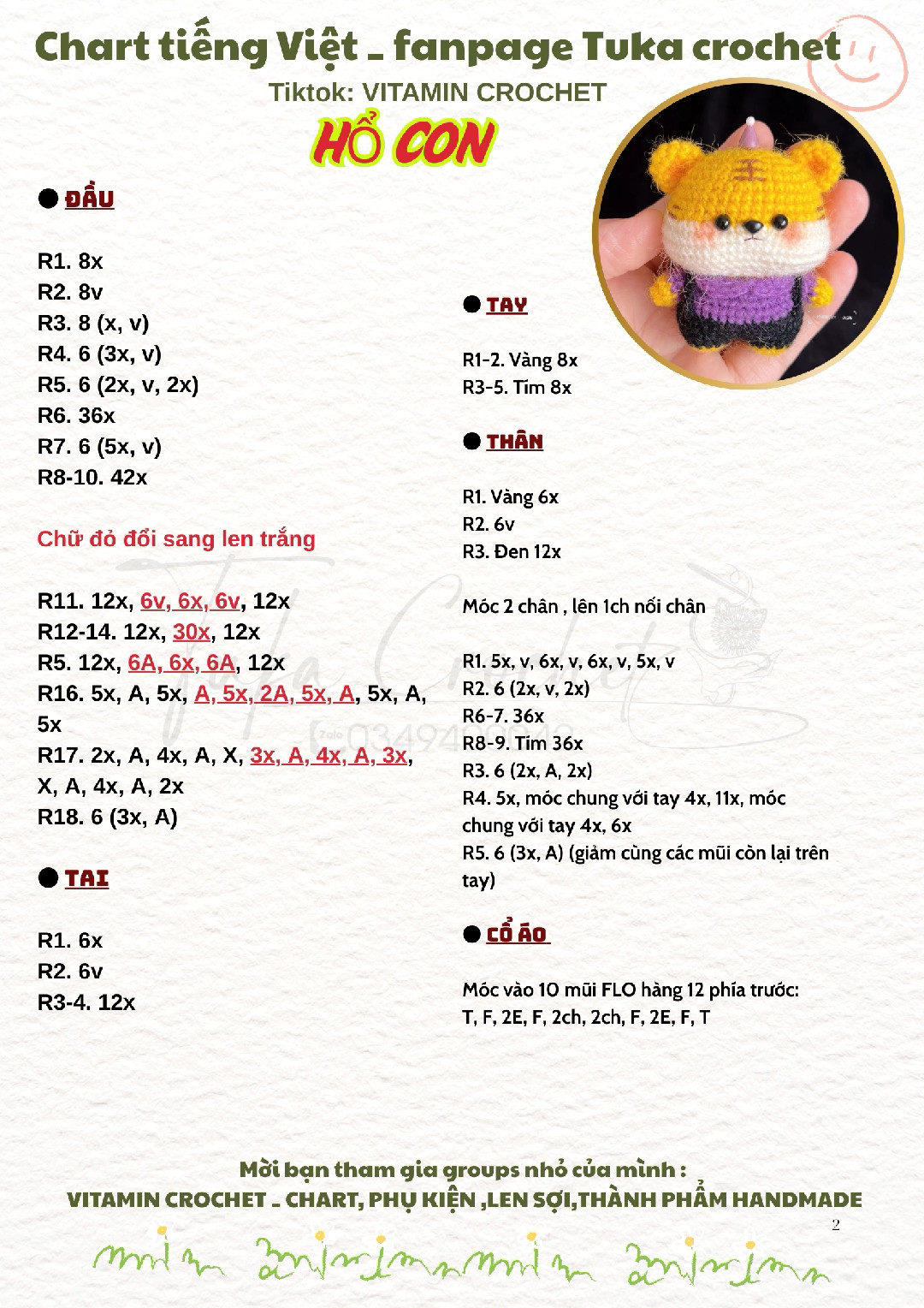 chart móc hổ con bằng len