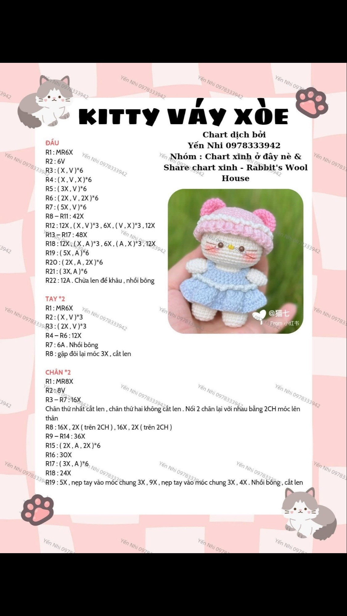 Chart móc len kitty váy xòe
