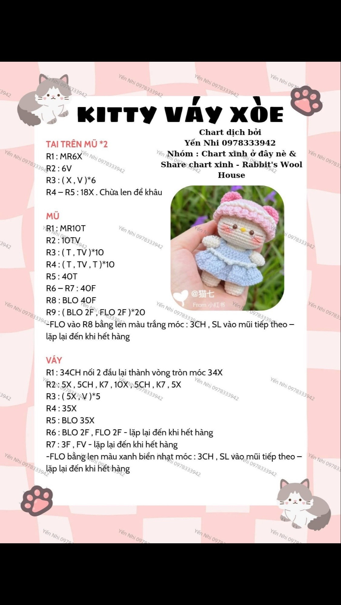 Chart móc len kitty váy xòe