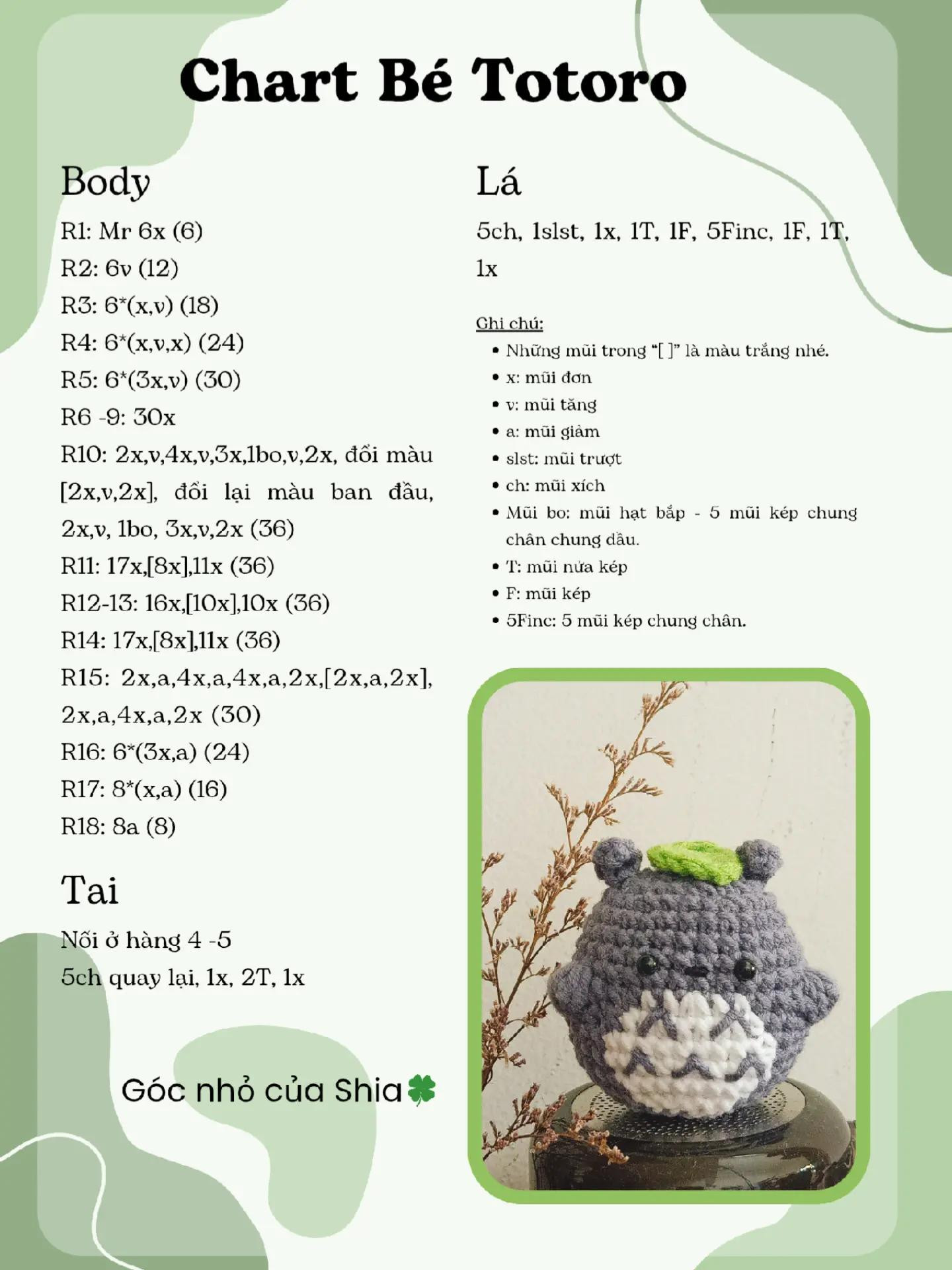 Chart Móc Len Totoro Cho Đồ Chơi Amigurumi Dễ Thương