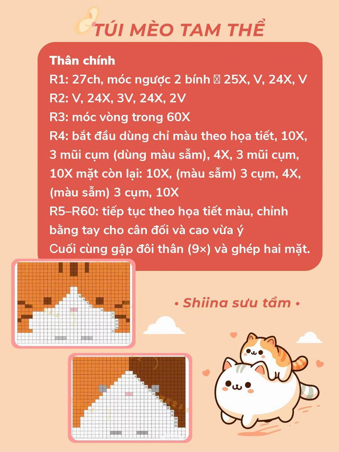 chart móc len túi mèo tam thể