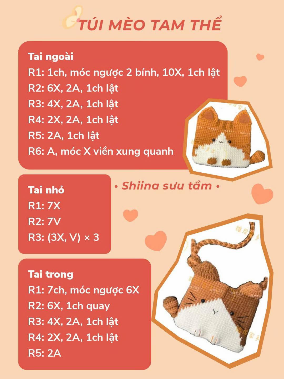 chart móc len túi mèo tam thể
