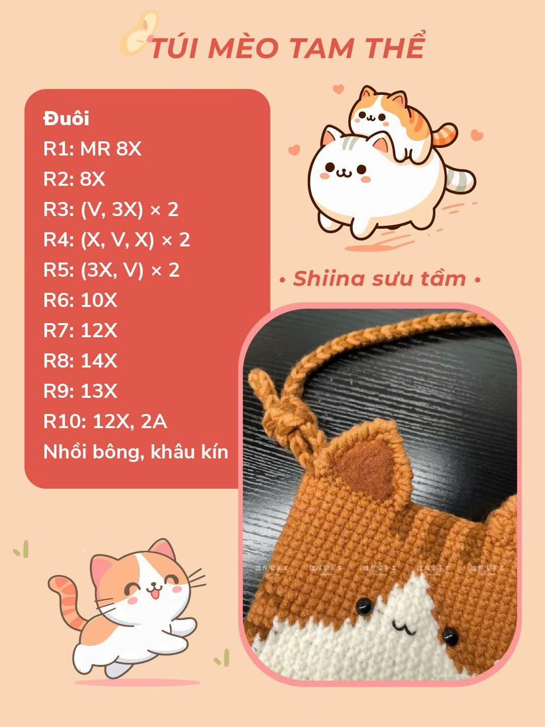 chart móc len túi mèo tam thể