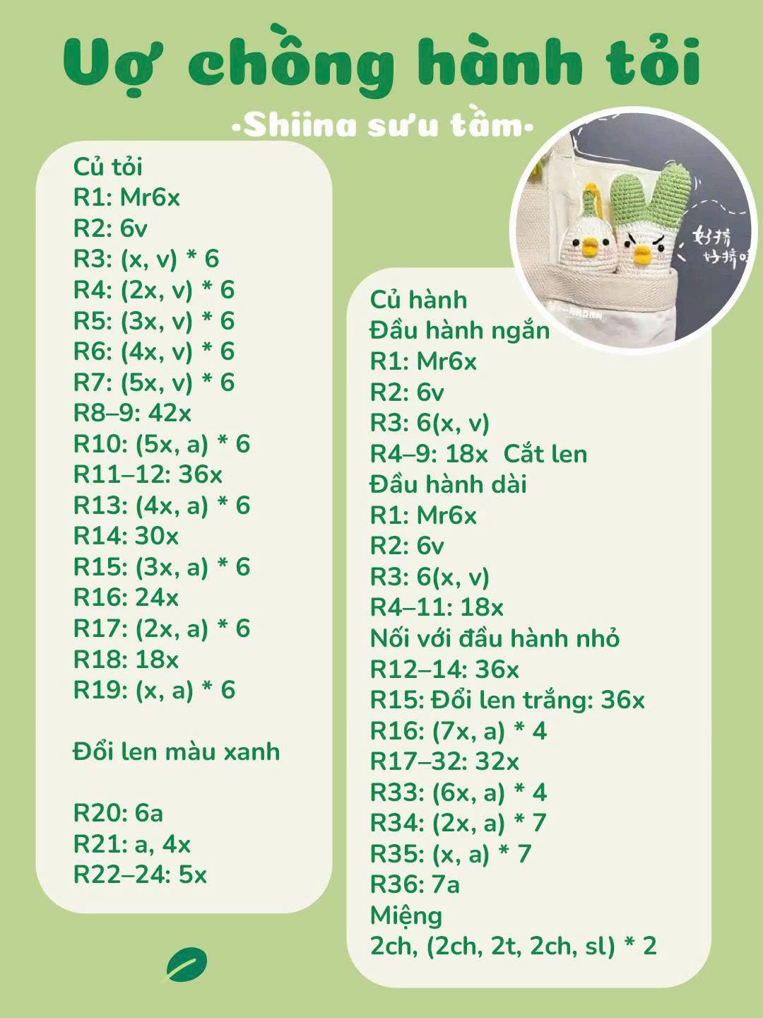 chart móc rau củ xinh xinh, vợ chồng hành tỏi, cà rốt xinh xinh, cà tím mini, bắp ngô, bé củ cải