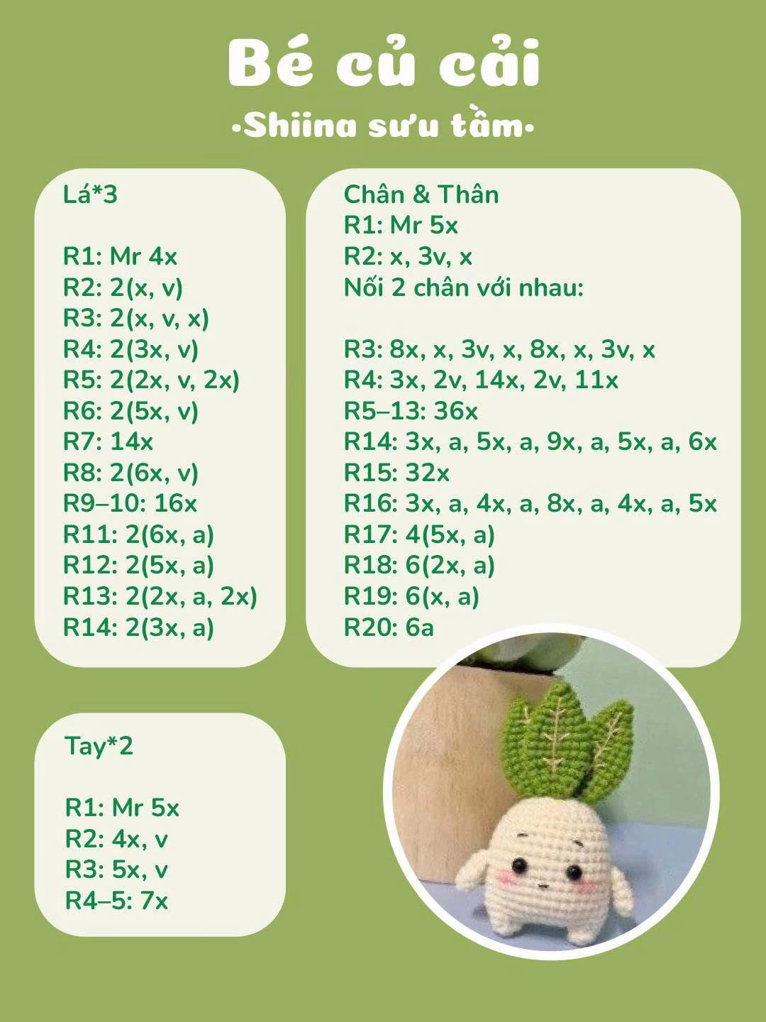 chart móc rau củ xinh xinh, vợ chồng hành tỏi, cà rốt xinh xinh, cà tím mini, bắp ngô, bé củ cải
