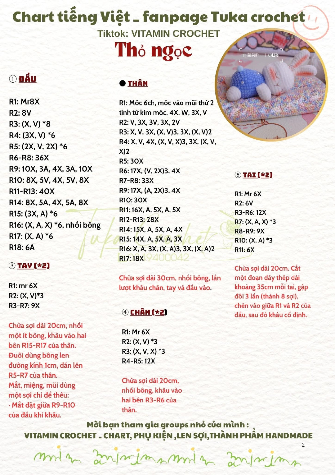 chart móc thỏ ngọc len
