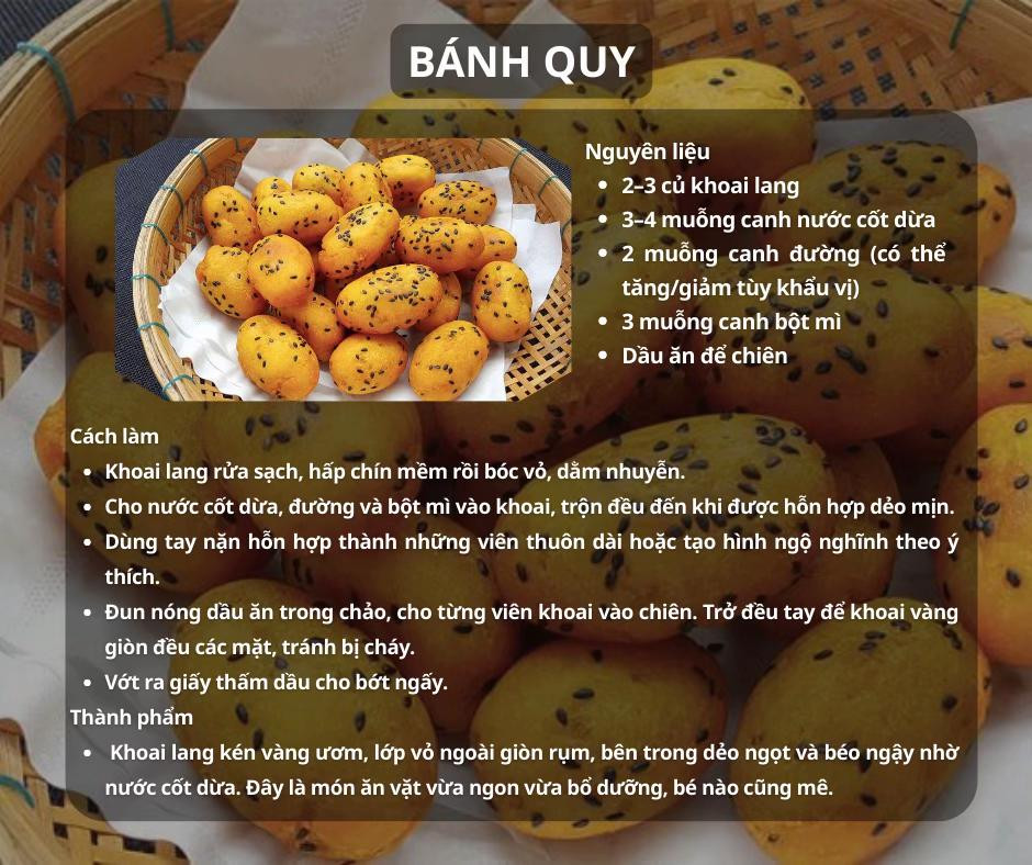 chuối nướng mỡ hành, bánh chuối nướng, bánh rán đậu hà lan, bánh quy,