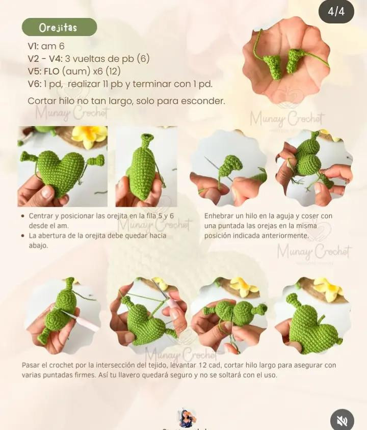 Corazón Shrek: Patrón gratuito de llavero a crochet