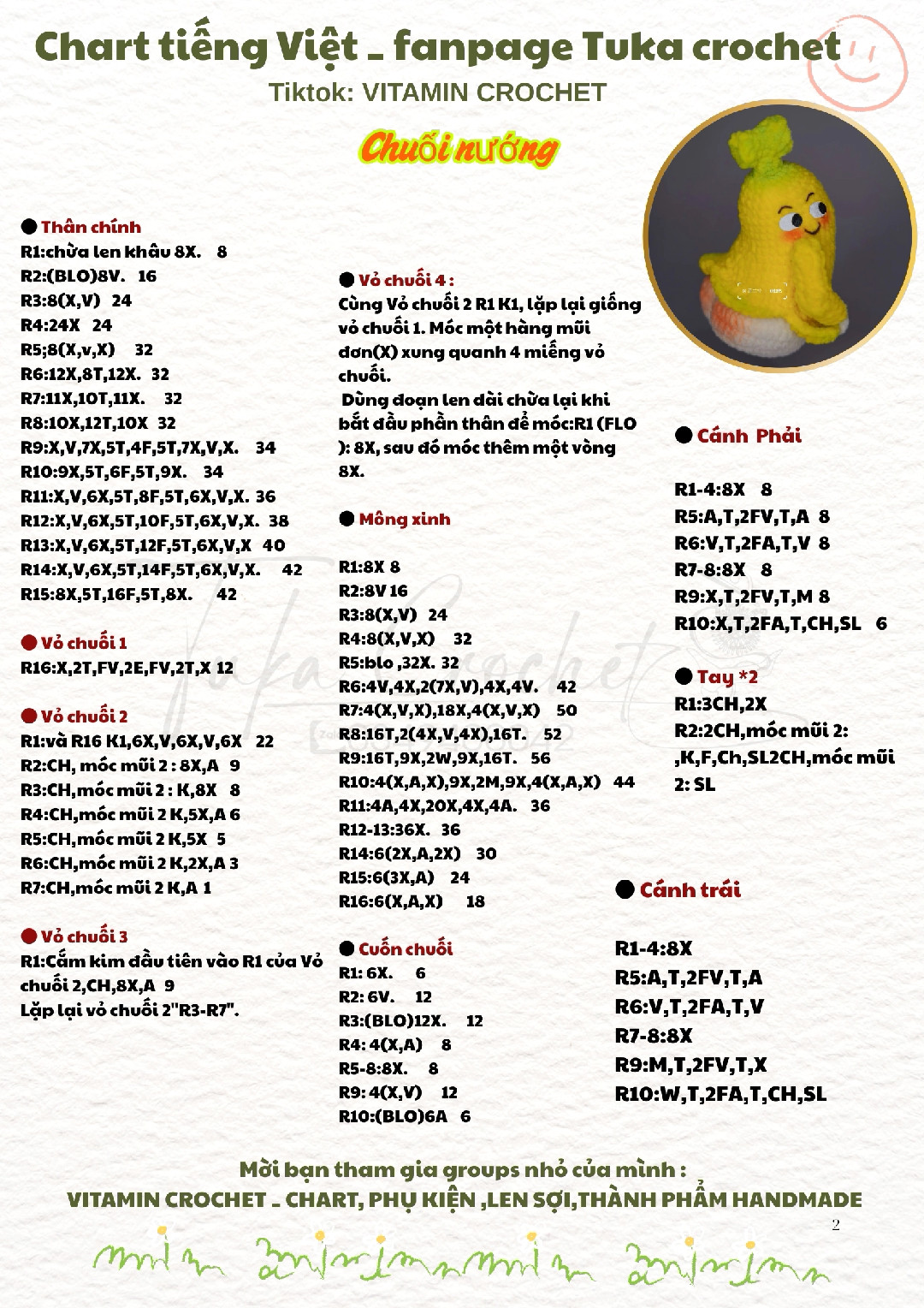 Crochet Chart: Hướng Dẫn Móc Chuối Nướng Dễ Thương