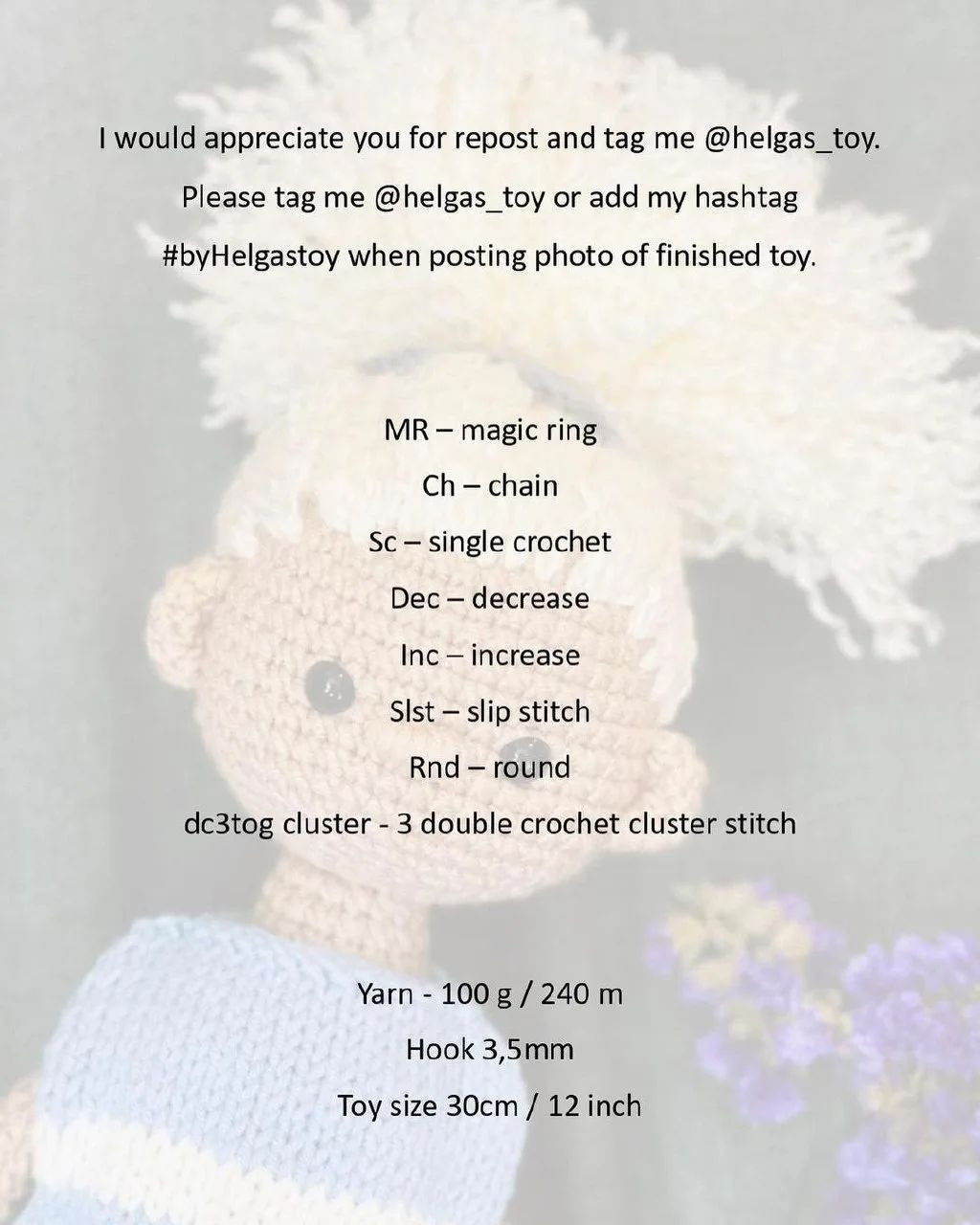 Crochet Doll Pattern with Blonde Hair and Blue Outfit