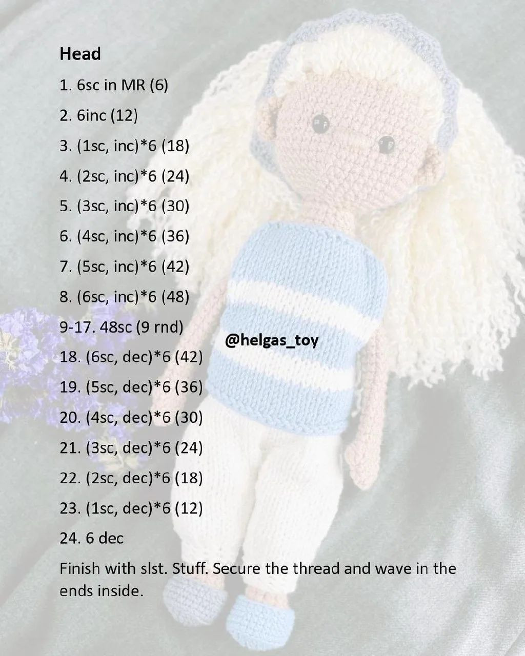 Crochet Doll Pattern with Blonde Hair and Blue Outfit