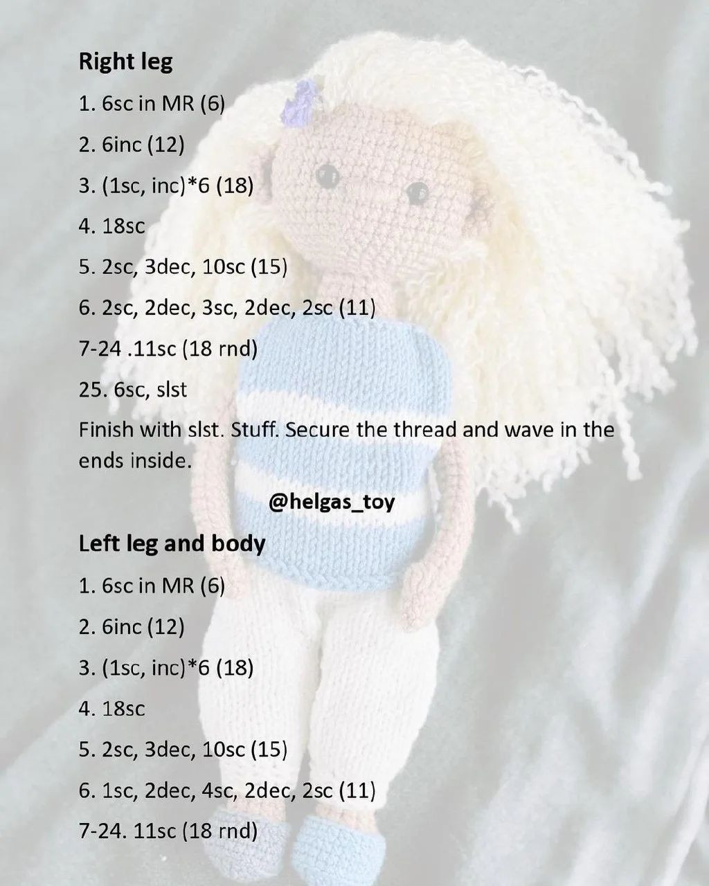 Crochet Doll Pattern with Blonde Hair and Blue Outfit