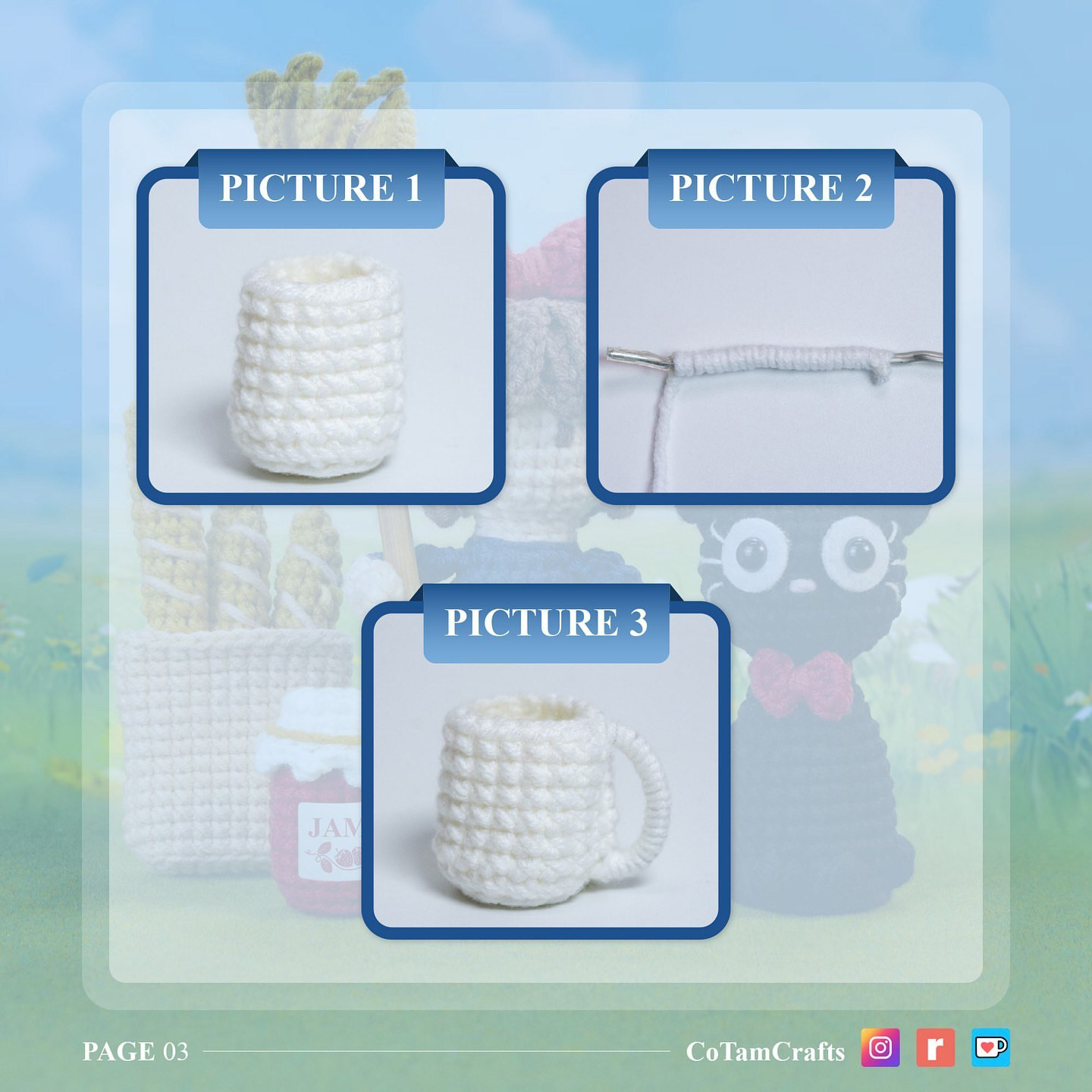 Cute Cat-Themed White Crochet Cup Pattern Free
