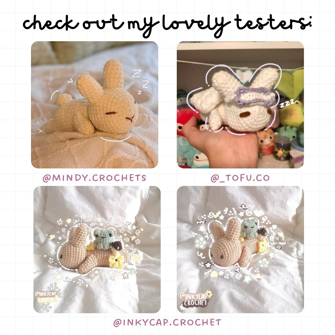 Free Crochet Pattern for Sleepy Bunny by Knottymeow