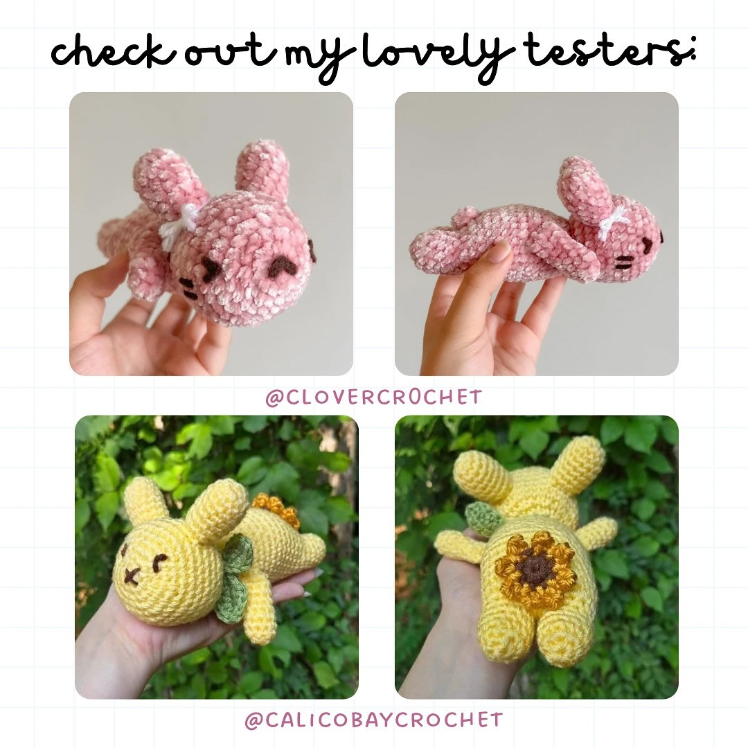 Free Crochet Pattern for Sleepy Bunny by Knottymeow