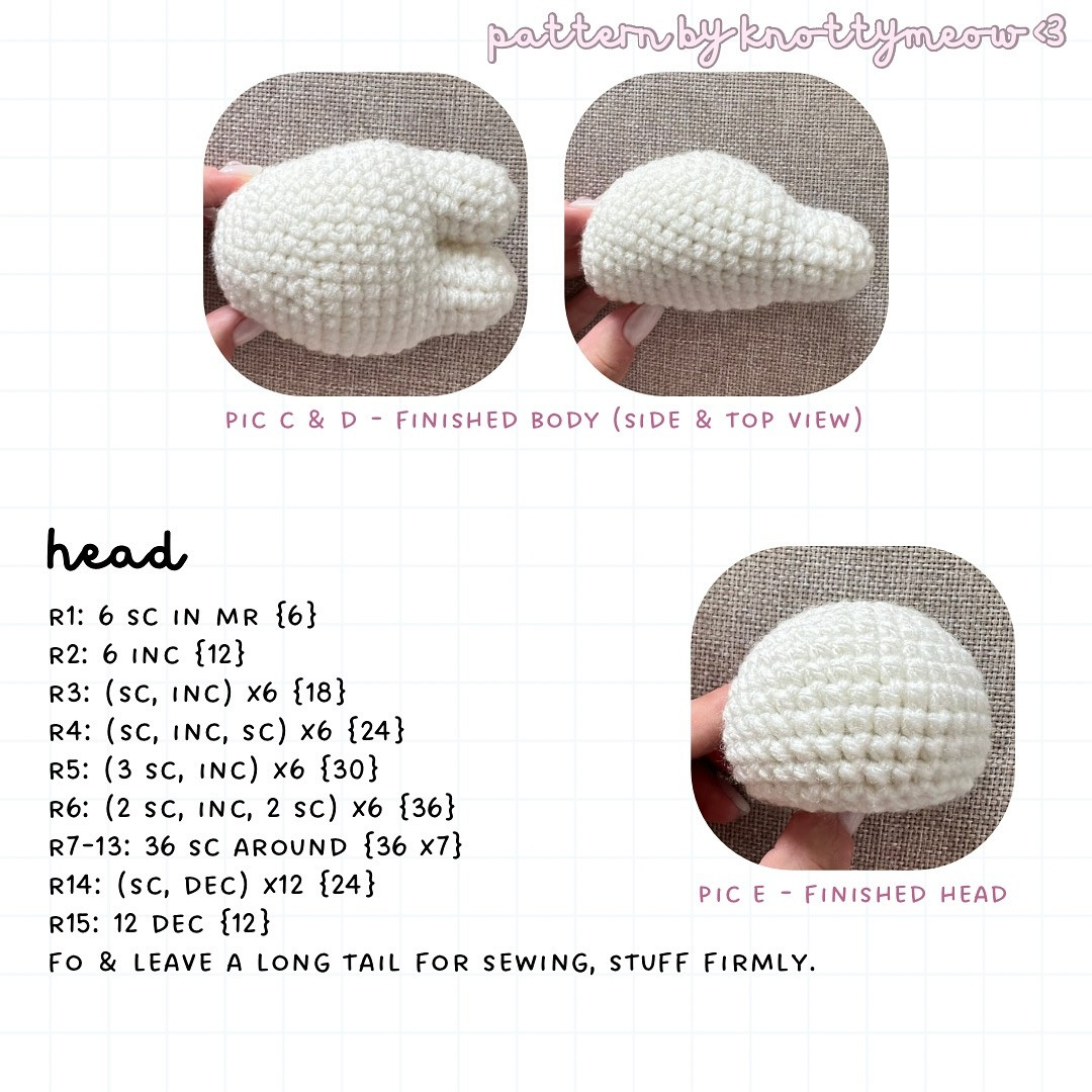Free Crochet Pattern for Sleepy Bunny by Knottymeow
