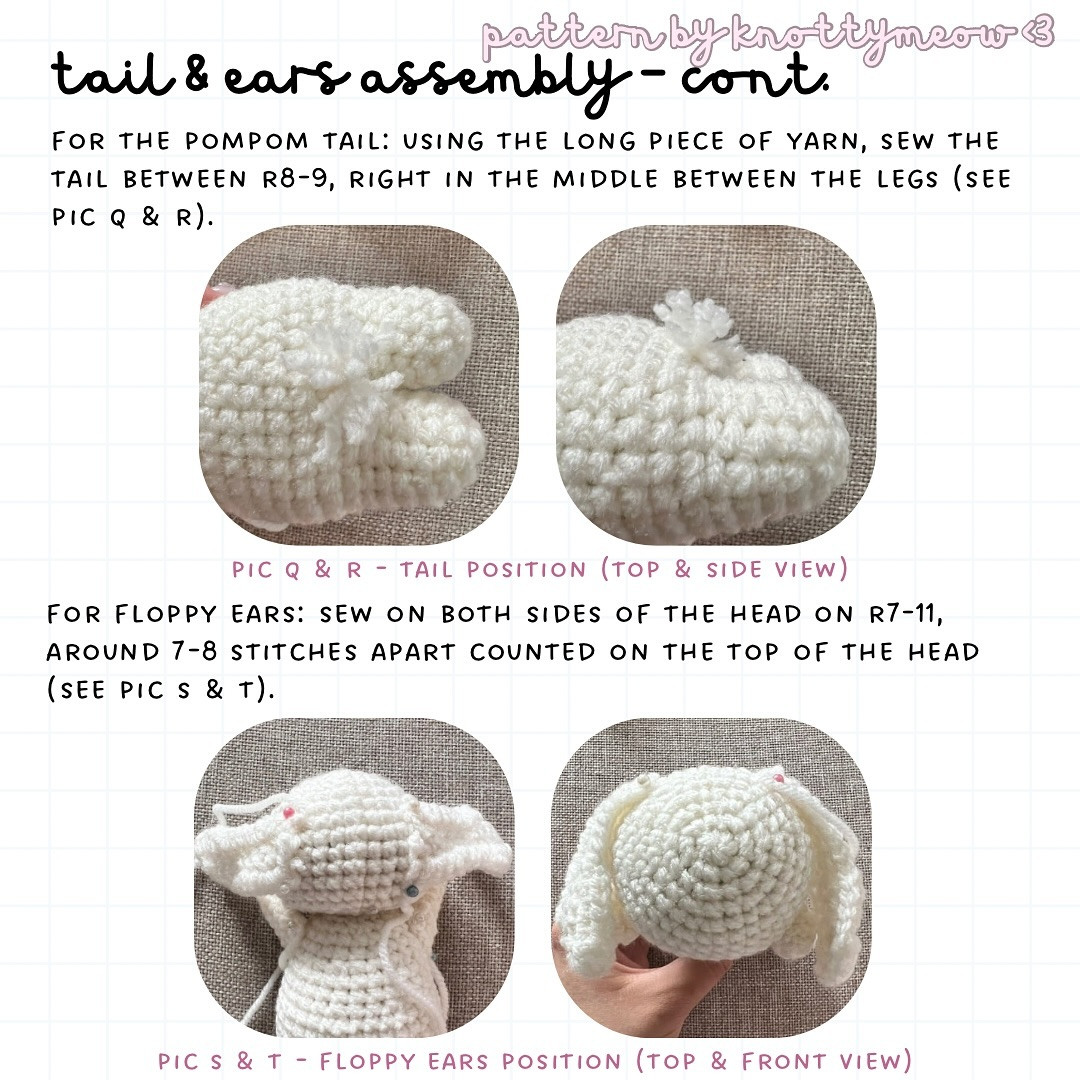 Free Crochet Pattern for Sleepy Bunny by Knottymeow